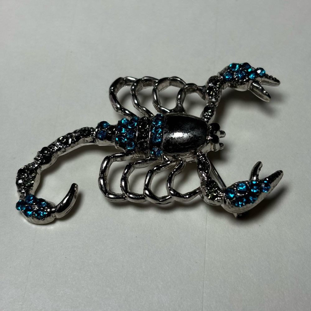 Silver and Blue Scorpion Brooch